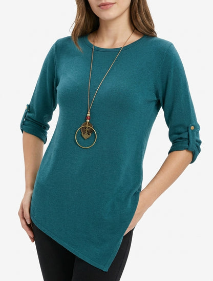 Pull asymétrique coupe droite - Bleu canard