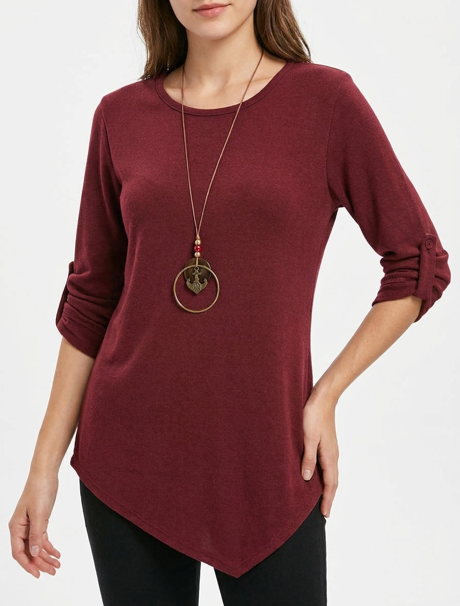 Pull asymétrique à manches retroussables - Bordeaux