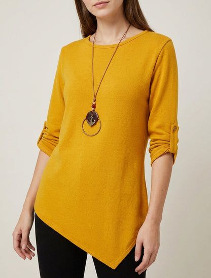 Pull asymétrique à encolure ronde - Jaune moutarde