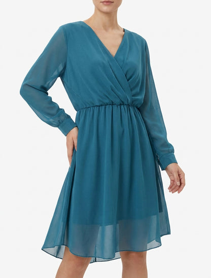 Robe évasée à manches transparentes - Bleu canard