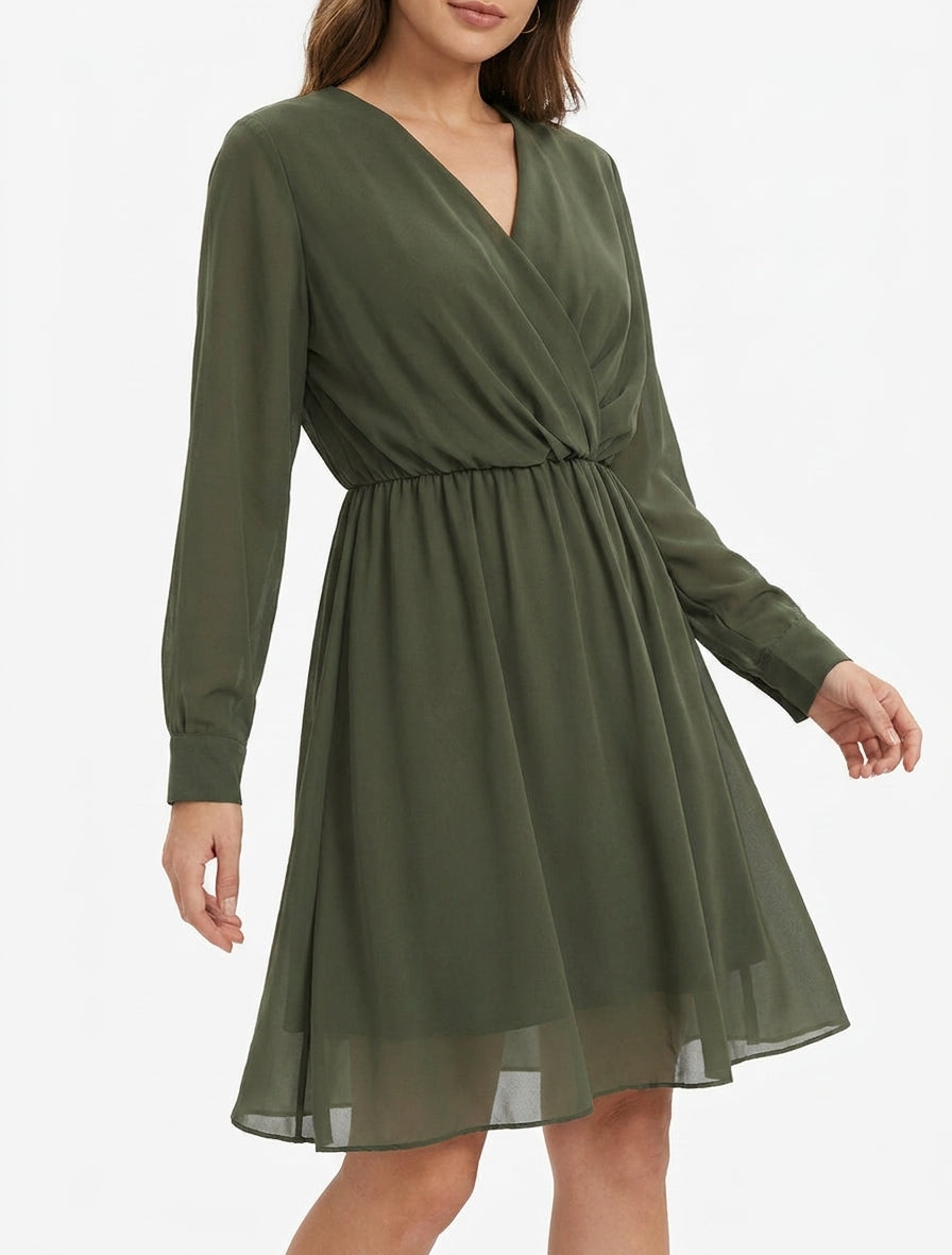 Robe évasée à manches transparentes - Kaki