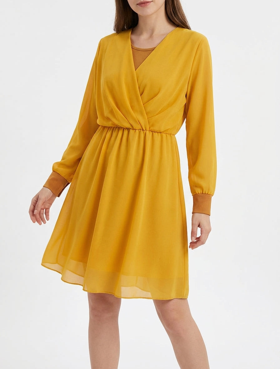 Robe évasée à manches transparentes - Moutarde