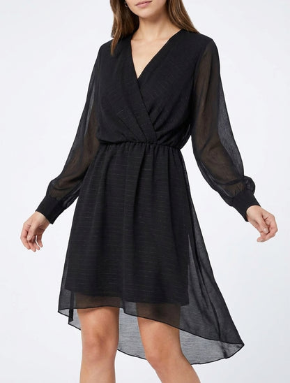 Robe évasée à manches transparentes - Noir