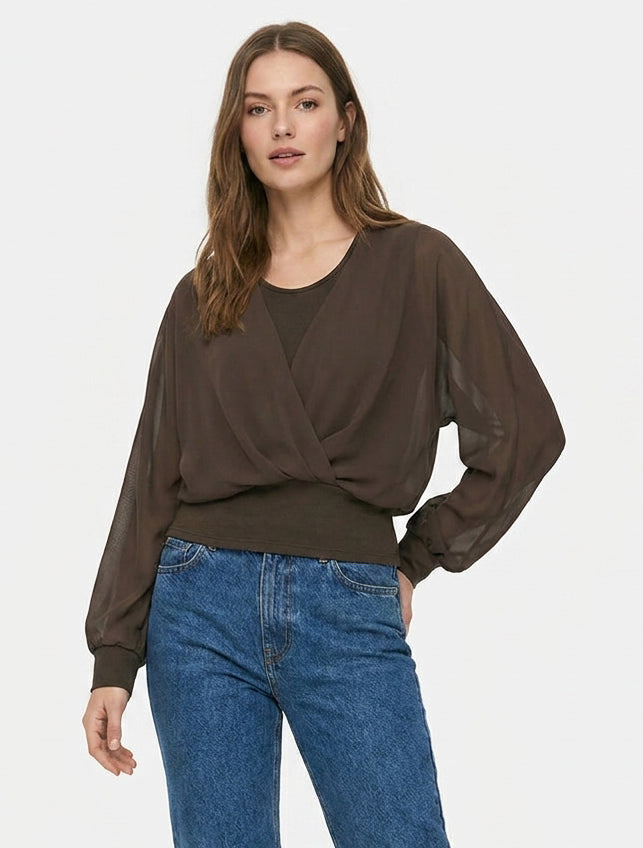 Top fluide cache-cœur chauve-souris - Marron