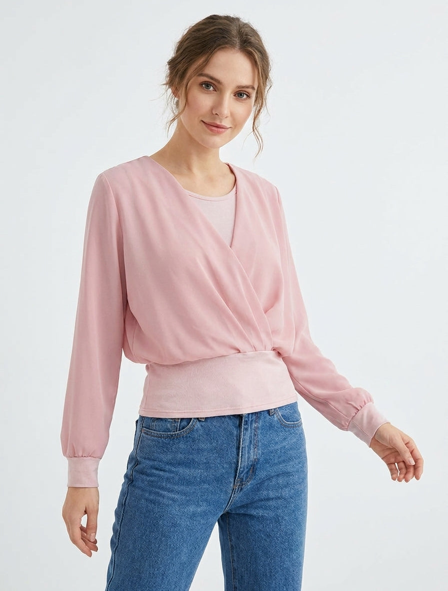Top fluide cache-cœur chauve-souris - Rose