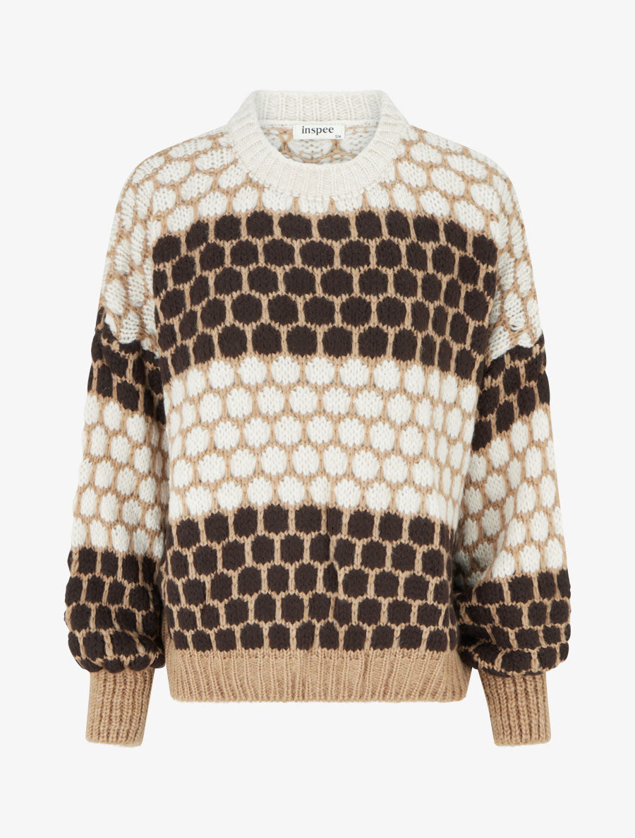 Pull en mohair mélangé à motif ronds - Marron/écru - 1