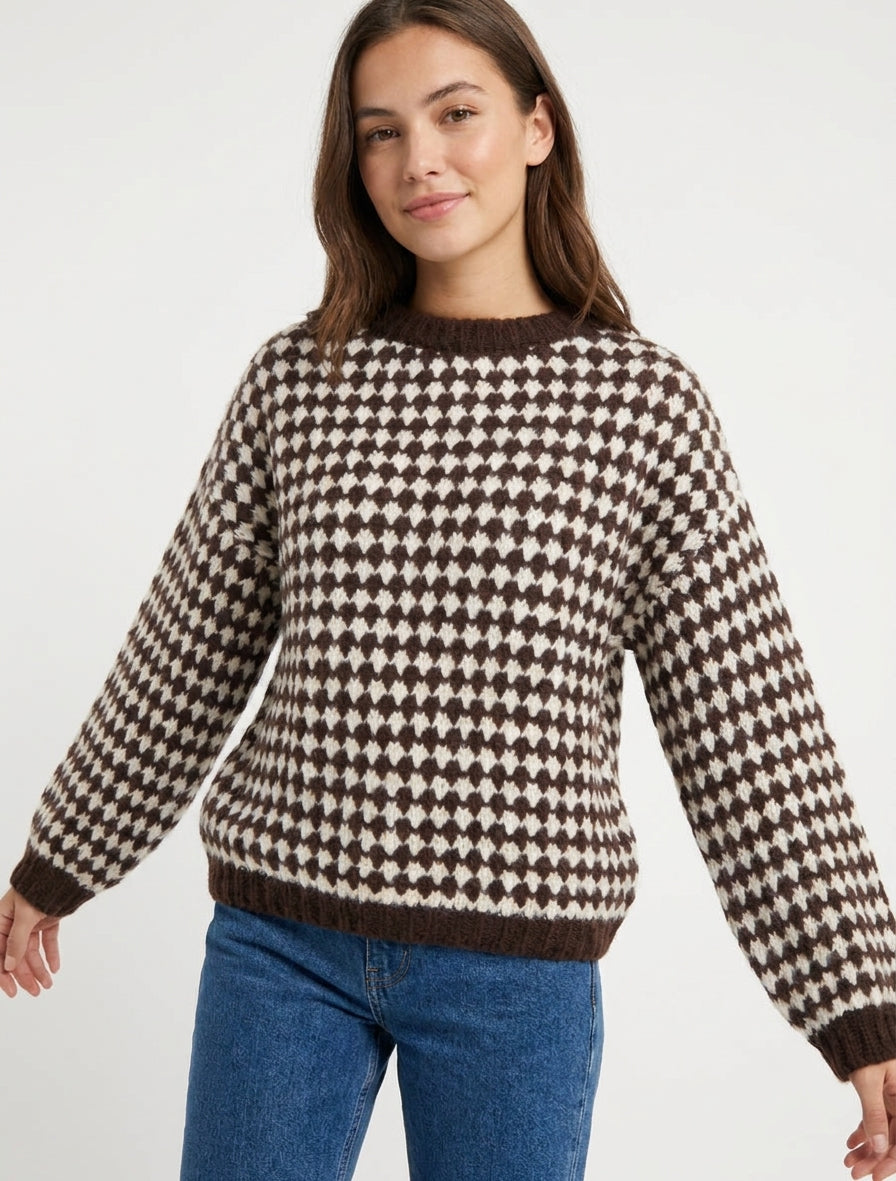 Pull ample motif écaille - Marron