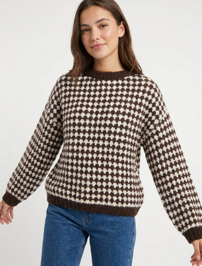 Pull ample motif écaille - Marron