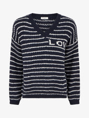 Pull mohair inscription LOVE à rayures - Marine - 1