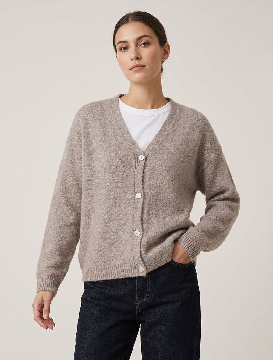 Gilet mohair ample boutonné - Taupe