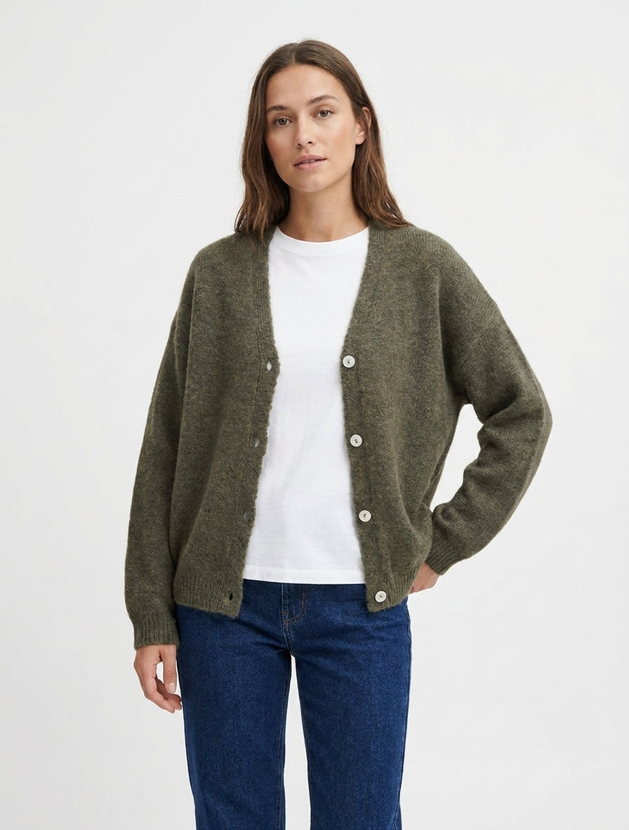 Gilet mohair ample boutonné - Kaki