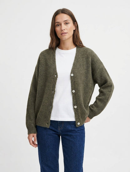 Gilet mohair ample boutonné - Kaki