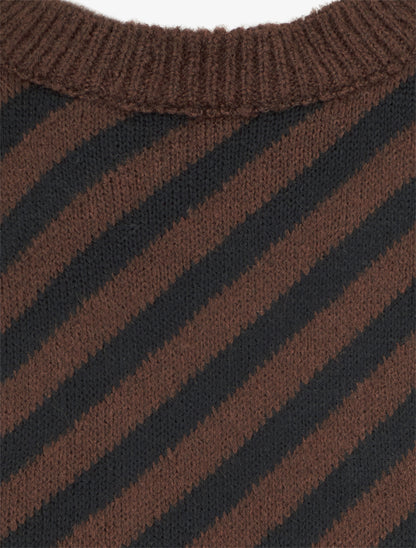 Pull mohair à rayures diagonales - Marron - 3