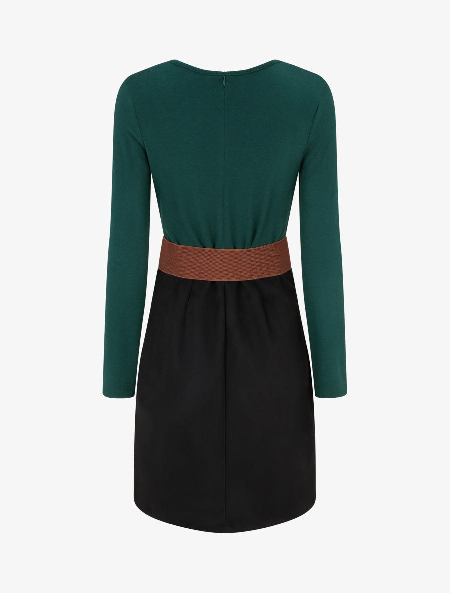 Robe droite bicolore - Vert sapin - 2