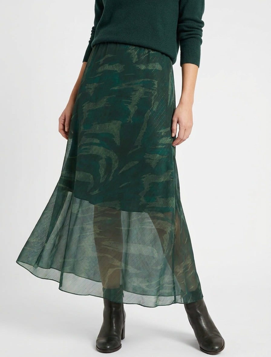 Jupe longue taille haute voile irisé - Vert foncé