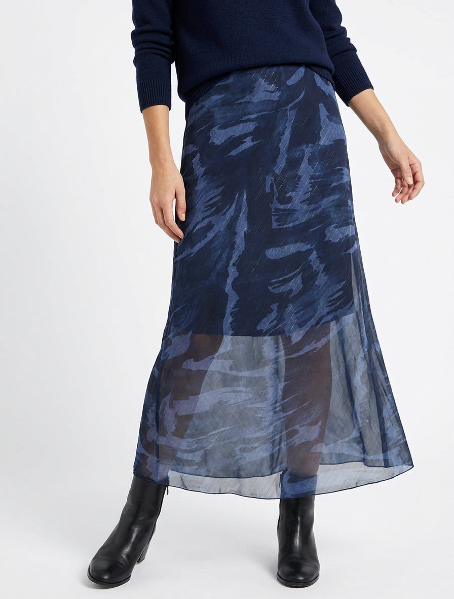 Jupe longue taille haute voile irisé - Marine