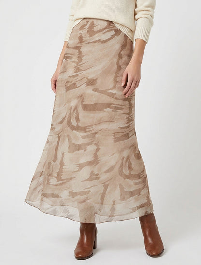 Jupe longue taille haute irisée - Beige