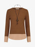Pull droit côtelé à bords stylisés - Camel - 1