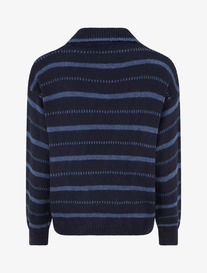 Pull en maille rayé - Marine - 2