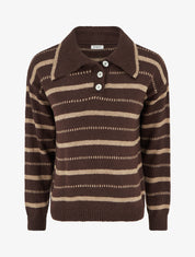 Pull en maille rayé - Marron - 1