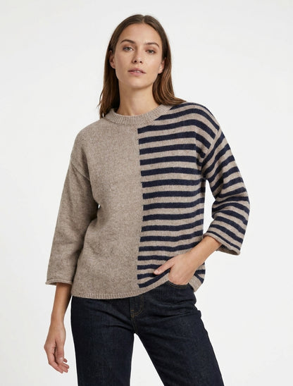 Pull en mohair à rayures - Taupe