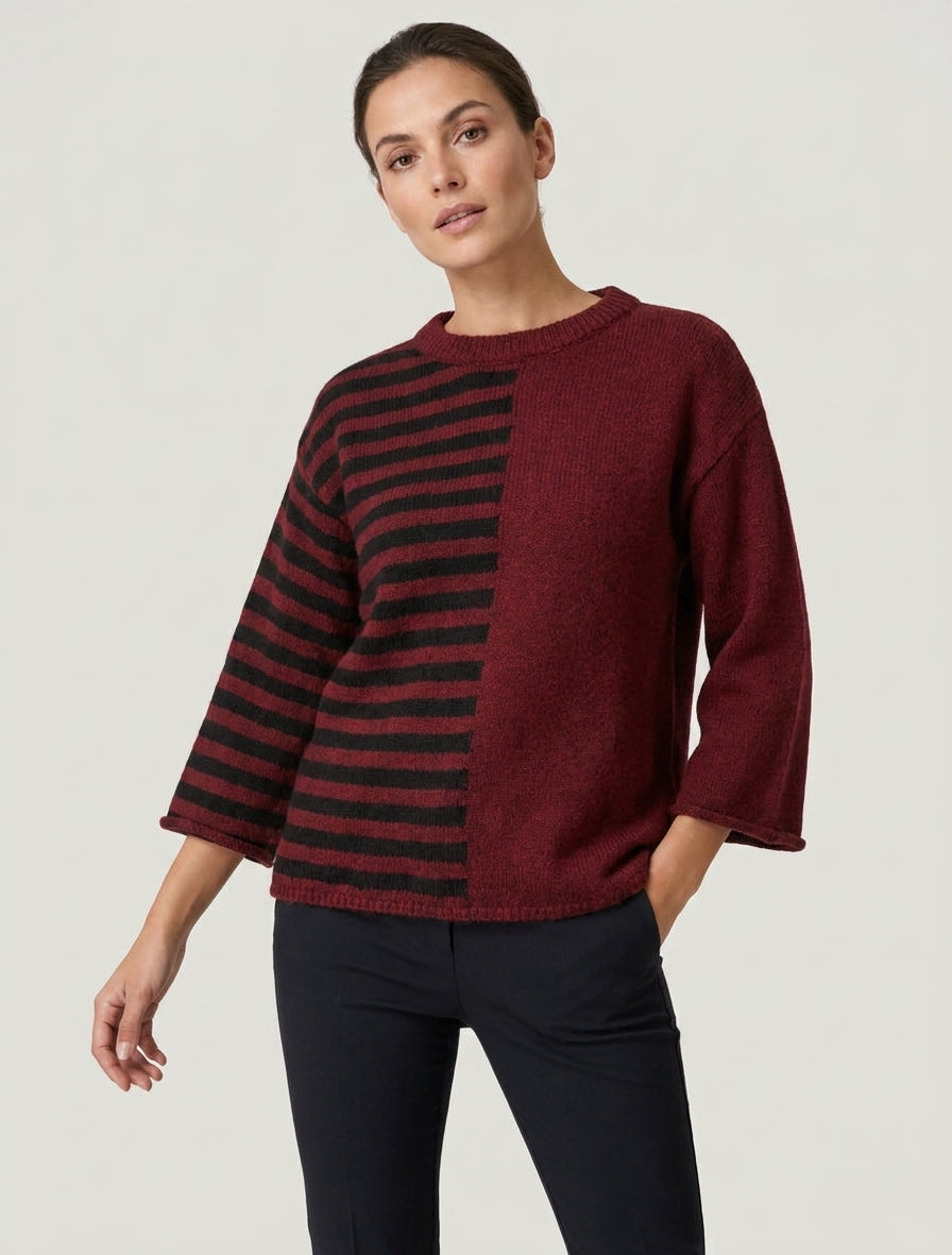 Pull en mohair à rayures et col côtelé - Bordeaux