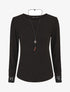 Pull côtelé à manches détails dentelle - Noir - 1
