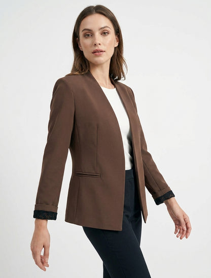 Veste droite à poignets dentelle - Marron