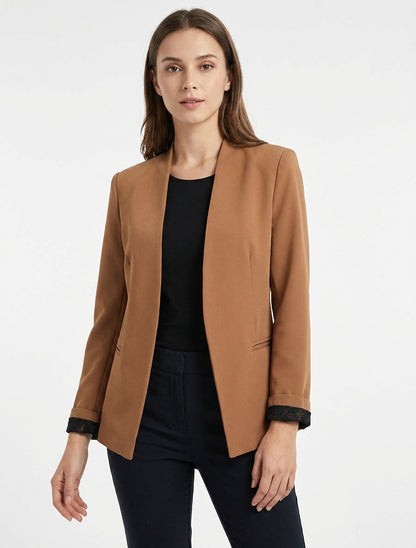 Veste droite poignets dentelle - Camel