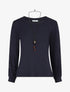 Pull côtelé à manches détails dentelle - Marine - 1