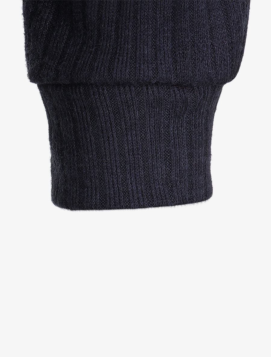 Pull côtelé à manches détails dentelle - Marine - 3