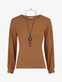 Pull côtelé à manches détails dentelle - Camel - 1