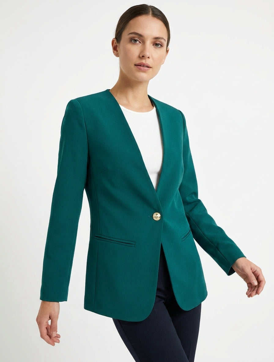 Blazer droit à épaulettes - Bleu canard