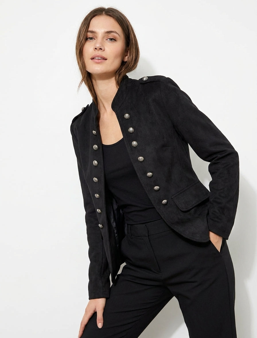 Veste en suédine col montant - Noir