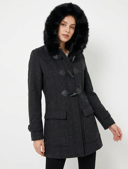 Duffle-coat à brandebourgs et capuche - Gris anthracite