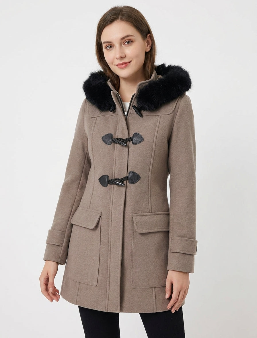 Duffle-coat à brandebourgs capuche - Taupe