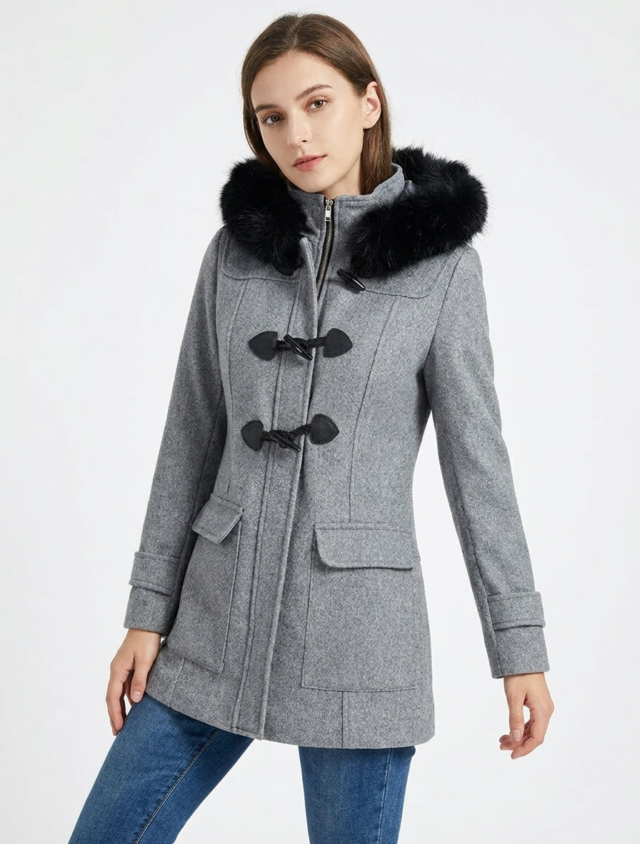 Duffle-coat à brandebourgs et capuche - Gris