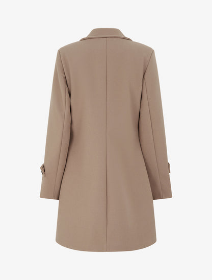 Manteau long croisé uni à col cranté et fermeture boutonnée - Beige foncé - 2