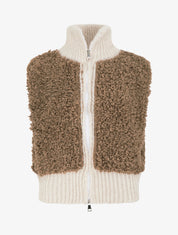 Gilet bicolore zippé sans manches effet bouclé - Camel/blanc - 1
