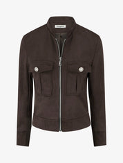 Veste en suédine col montant zippée - Marron