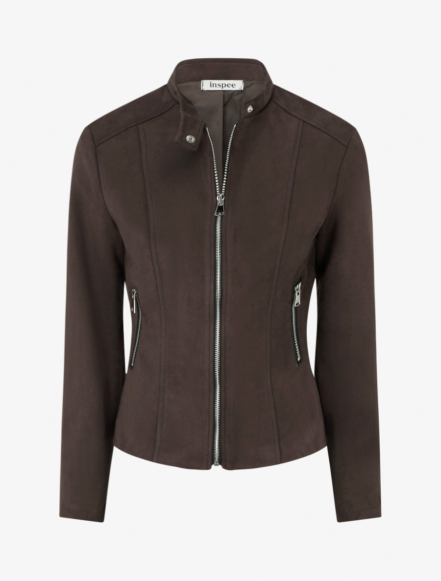 Veste en suédine cintrée zippée - Marron