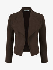 Veste en suédine col droit à rabat - Marron