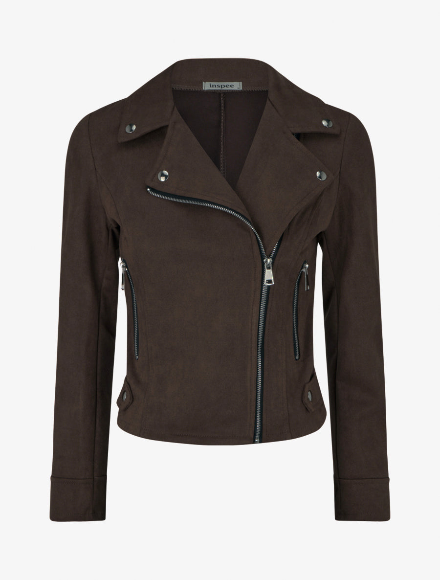 Veste droite en suédine à col cranté - Marron