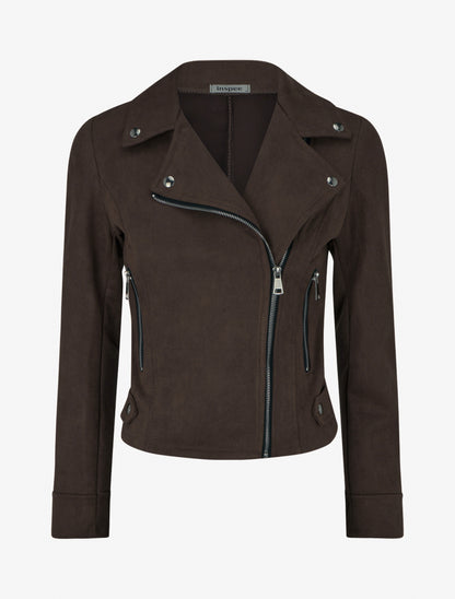Veste droite en suédine à col cranté - Marron