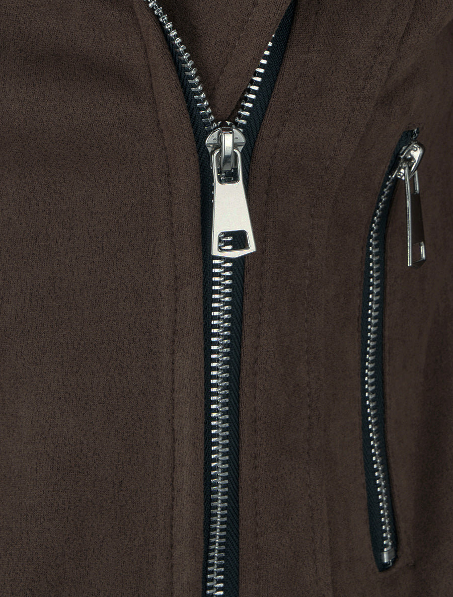 Veste droite en suédine à col cranté - Marron