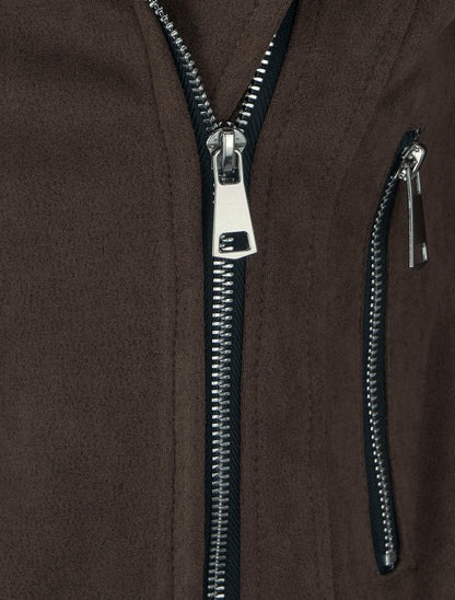 Veste droite en suédine à col cranté - Marron