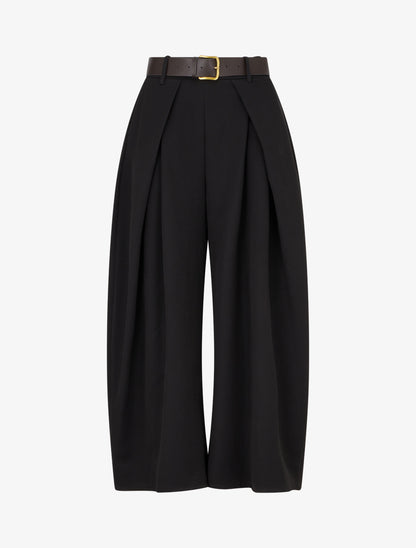 Pantalon taille haute coupe ample à plis - Noir - 1