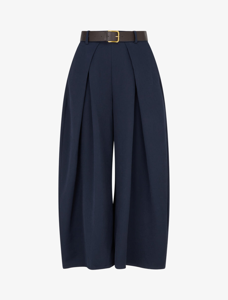 Pantalon taille haute coupe ample à plis - Marine - 1