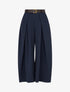 Pantalon taille haute coupe ample à plis - Marine - 1