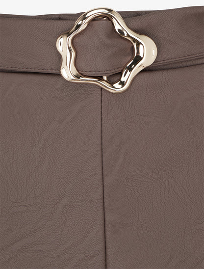Jupe longue plissée en simili - Marron - 3